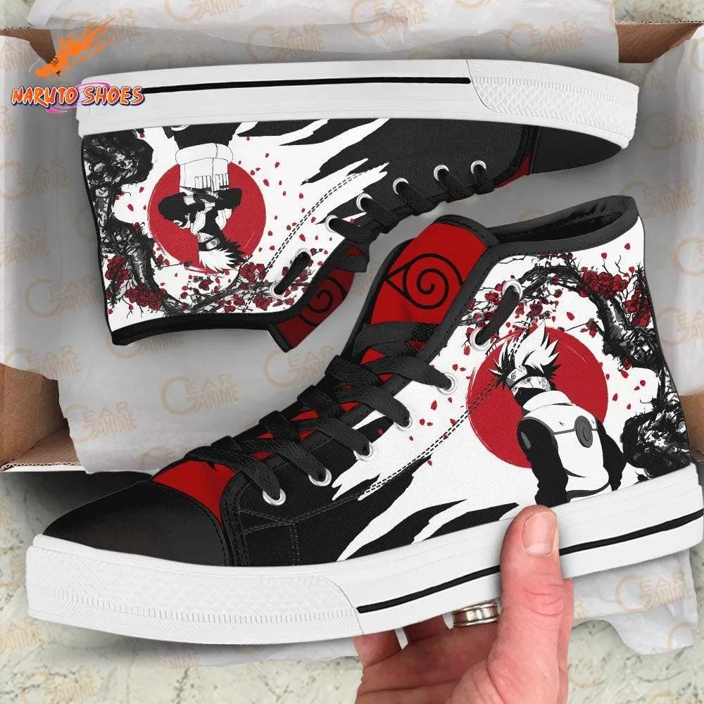 Crimson Sun Ink Art Converse Kakashi Shoes – High Top Canvas Shoes for Anime Conventions Crimson Sun Ink Art Converse Kakashi Shoes – High Top Canvas Shoes for Anime Conventions