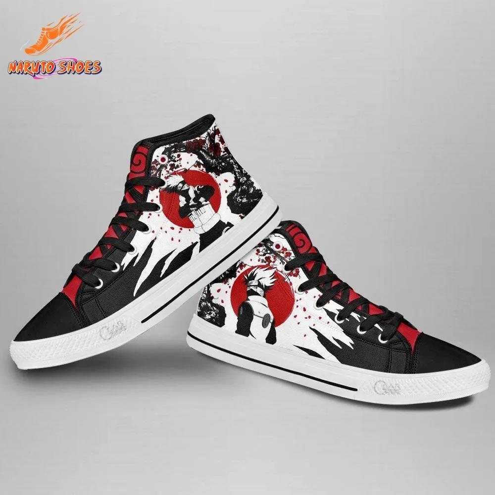 Crimson Sun Ink Art Converse Kakashi Shoes – High Top Canvas Shoes for Anime Conventions Crimson Sun Ink Art Converse Kakashi Shoes – High Top Canvas Shoes for Anime Conventions
