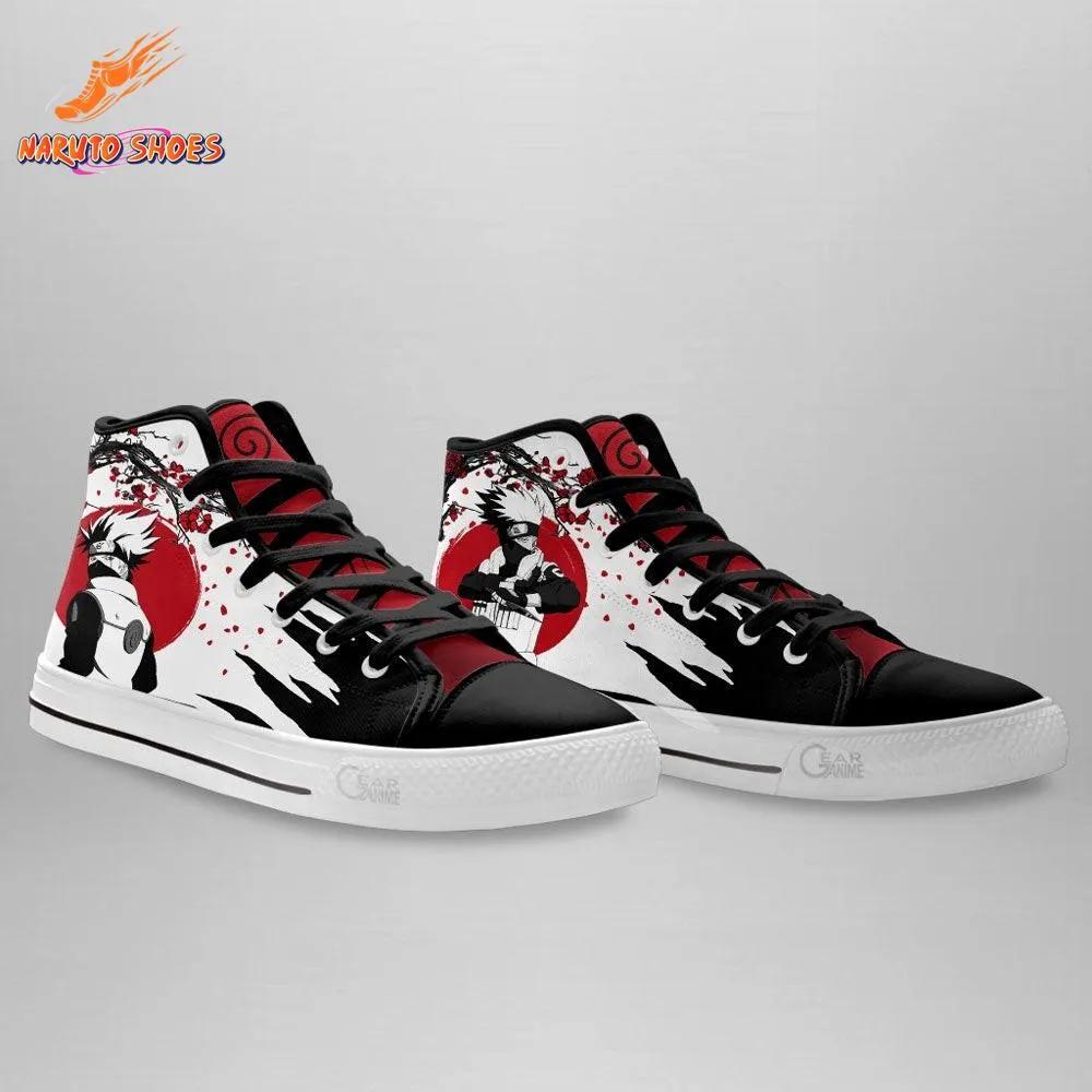 Crimson Sun Ink Art Converse Kakashi Shoes – High Top Canvas Shoes for Anime Conventions Crimson Sun Ink Art Converse Kakashi Shoes – High Top Canvas Shoes for Anime Conventions