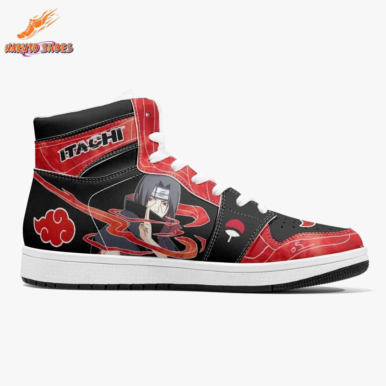 Itachi Akatsuki Jordans with Uchiha Red Black Anime Artwork Itachi Akatsuki Jordans with Uchiha Red Black Anime Artwork