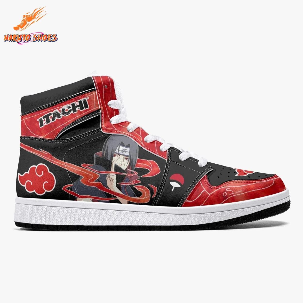 Itachi Akatsuki Jordans with Uchiha Red Black Anime Artwork Itachi Akatsuki Jordans with Uchiha Red Black Anime Artwork