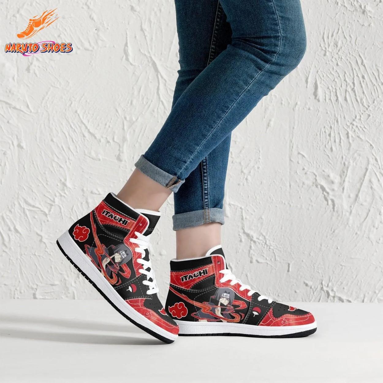 Itachi Akatsuki Jordans with Uchiha Red Black Anime Artwork Itachi Akatsuki Jordans with Uchiha Red Black Anime Artwork