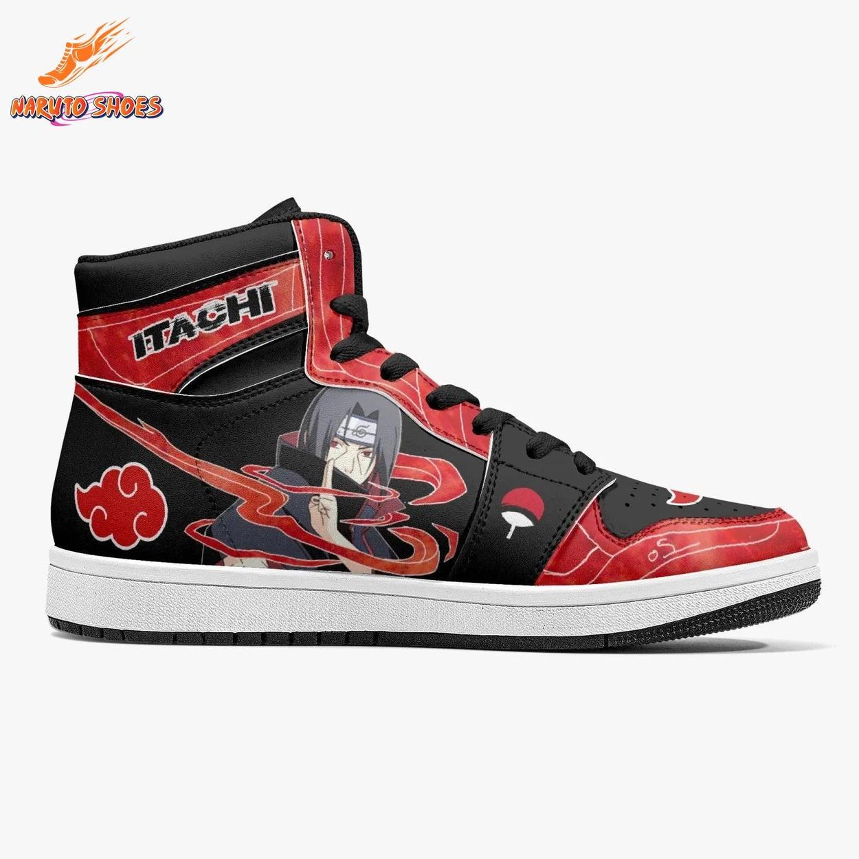 Itachi Akatsuki Jordans with Uchiha Red Black Anime Artwork Itachi Akatsuki Jordans with Uchiha Red Black Anime Artwork