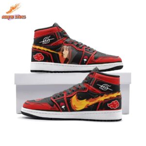 Itachi Red Black Jordans with Akatsuki Cloud and Flame Artwork