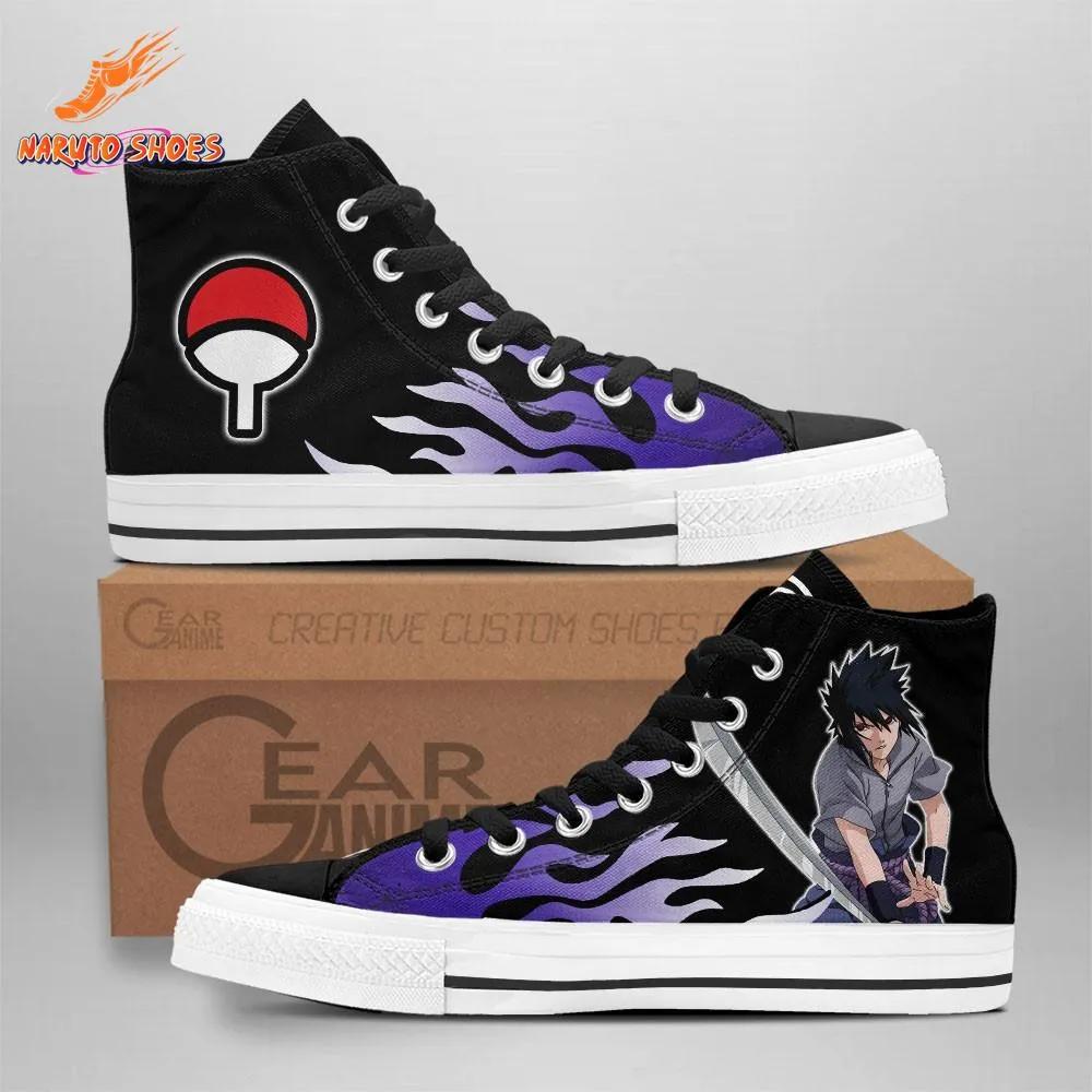 Uchiha Crest Purple Flame Converse Sasuke Shoes – High Top Canvas Shoes for Conventions Uchiha Crest Purple Flame Converse Sasuke Shoes – High Top Canvas Shoes for Conventions