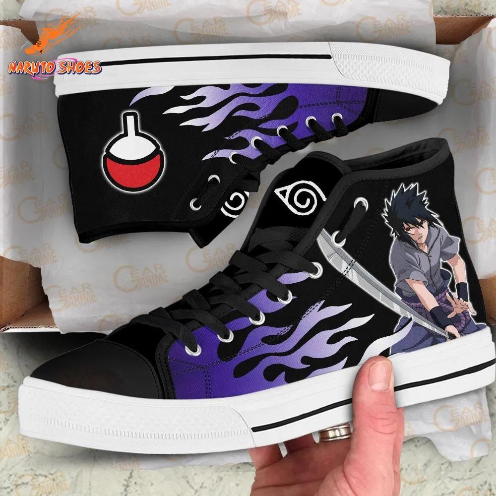 Uchiha Crest Purple Flame Converse Sasuke Shoes – High Top Canvas Shoes for Conventions Uchiha Crest Purple Flame Converse Sasuke Shoes – High Top Canvas Shoes for Conventions