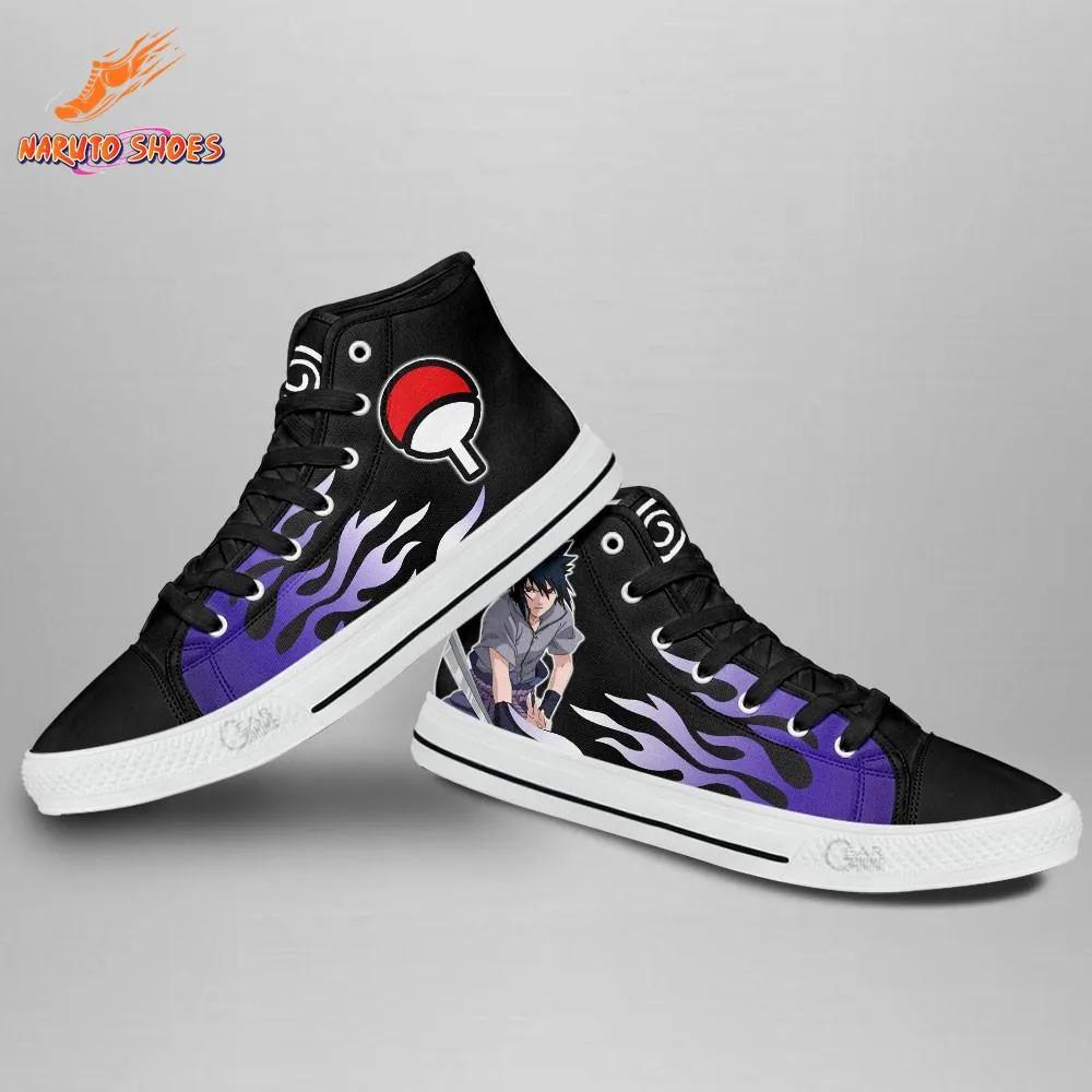 Uchiha Crest Purple Flame Converse Sasuke Shoes – High Top Canvas Shoes for Conventions Uchiha Crest Purple Flame Converse Sasuke Shoes – High Top Canvas Shoes for Conventions