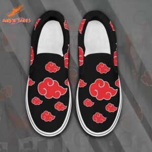 Akatsuki Red Cloud Slip-On Shoes Black Naruto Anime Style
