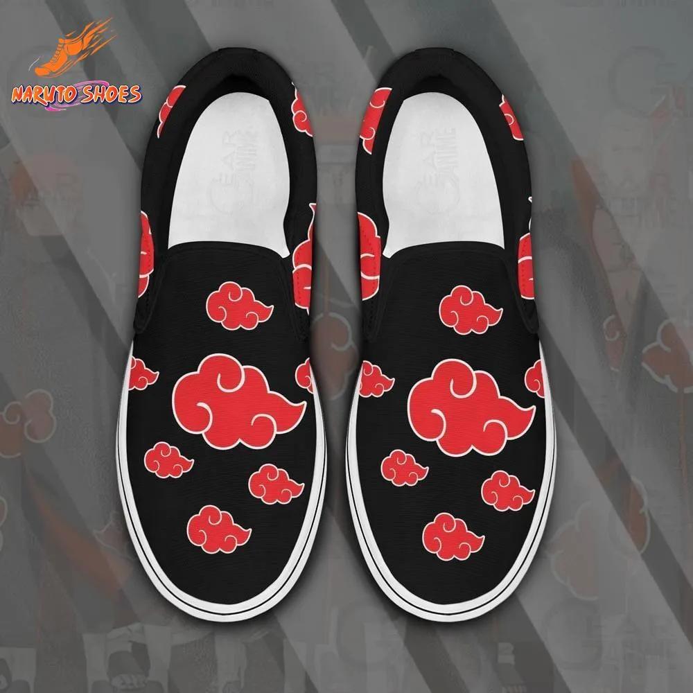 Akatsuki Red Cloud Slip-On Shoes Black Naruto Anime Style Akatsuki Red Cloud Slip-On Shoes Black Naruto Anime Style