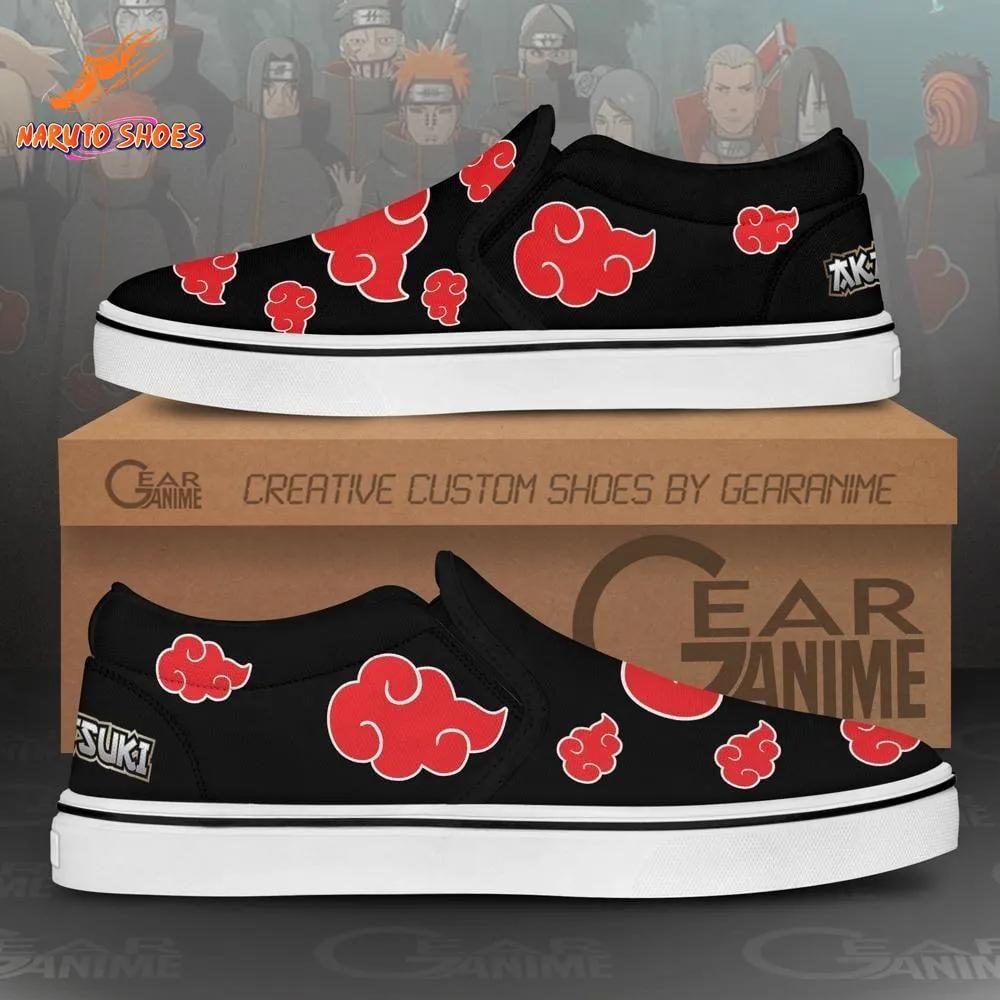 Akatsuki Red Cloud Slip-On Shoes Black Naruto Anime Style Akatsuki Red Cloud Slip-On Shoes Black Naruto Anime Style