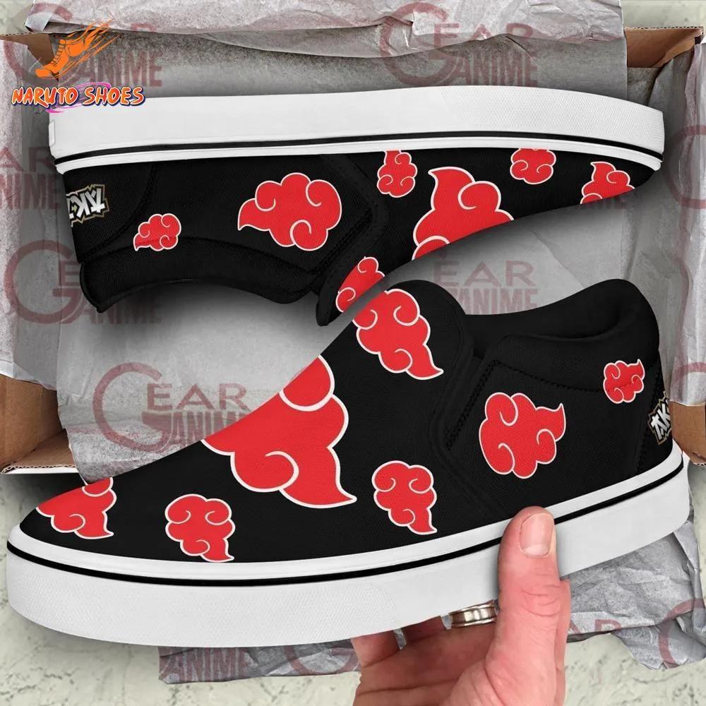 Akatsuki Red Cloud Slip-On Shoes Black Naruto Anime Style Akatsuki Red Cloud Slip-On Shoes Black Naruto Anime Style